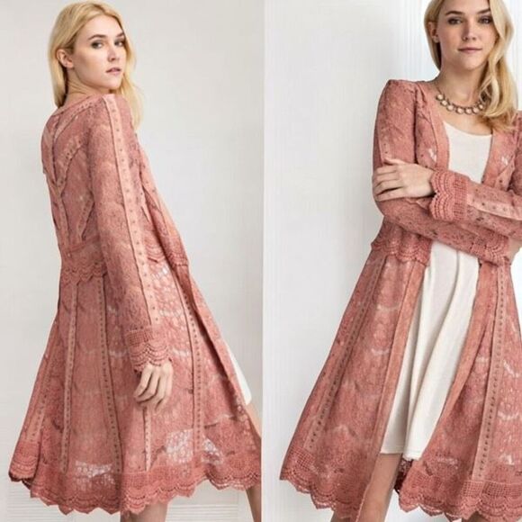 VOCAL CARDIGAN COATIGAN‎ MAUVE Pink Small studded western bohemian lace MAGNOLIA - Picture 1 of 13